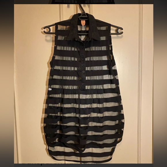 FARM Rio Dresses & Skirts - Black Sheer Striped Sleeveless Dress